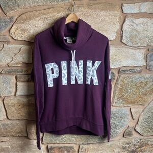 Purple/Burgundy PINK Cowl Neck Hoodie with Leopard Print